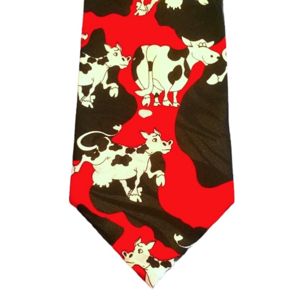 COW Motif. Silk, 59 inches long, red black white